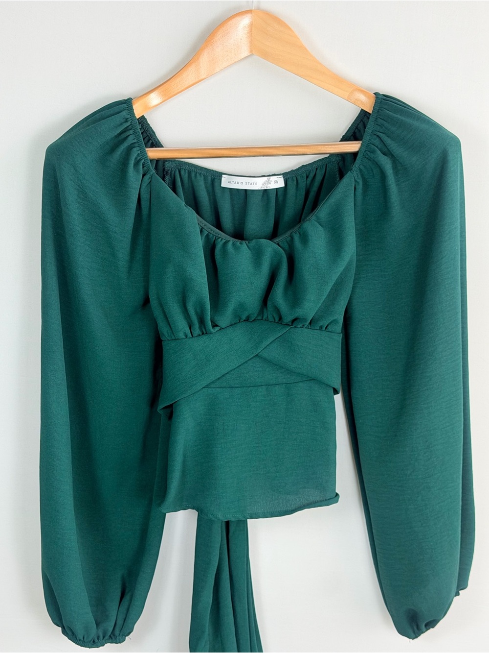 Altar’d State Emerald Green Tie Back Balloon Sleeve Blouse XS